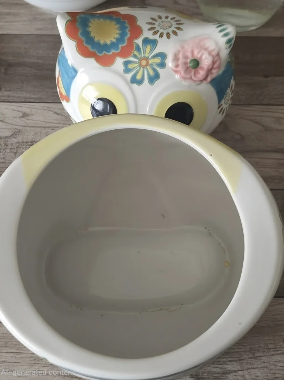 Pier 1 Imports Retro Owl Cookie Stoneware Jar w/ Lid Yellow, Blue Orange RETIRED
